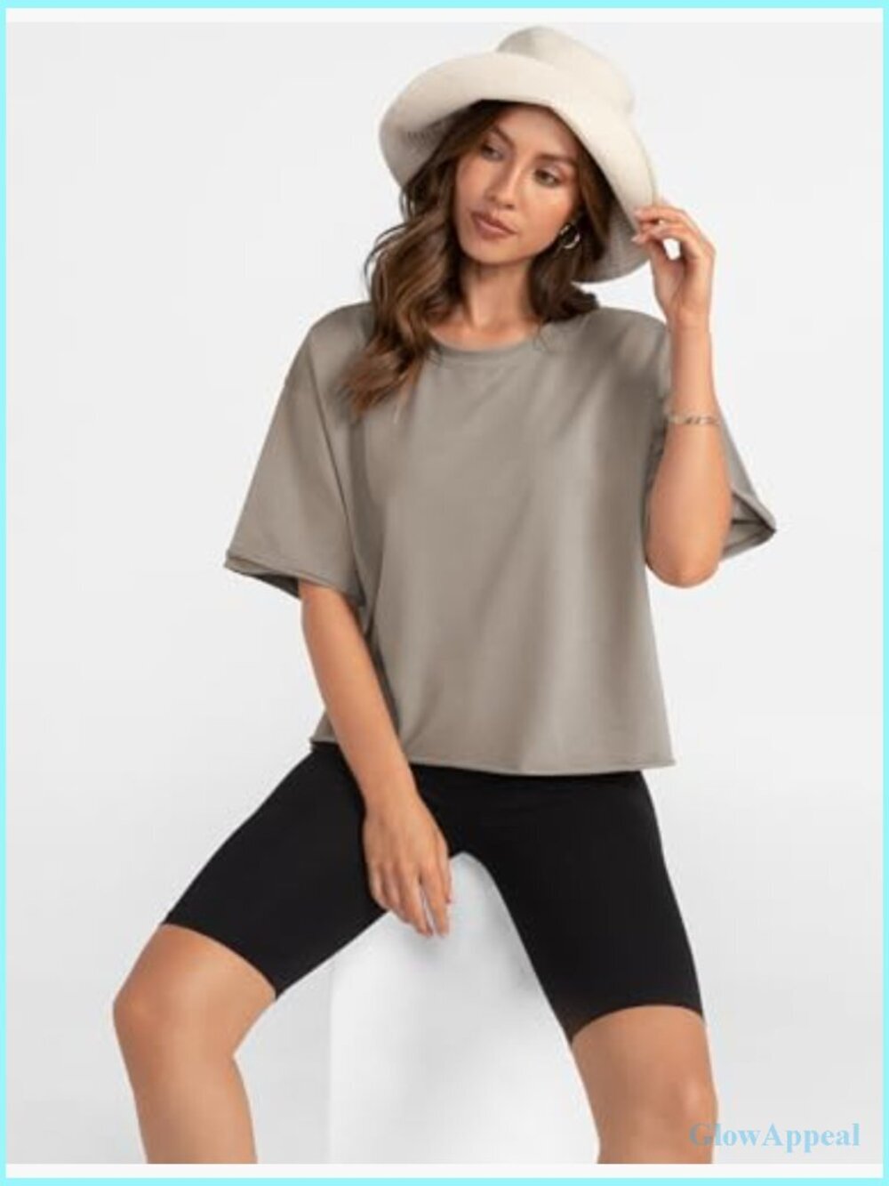 Oversized Crop Top Tee Short Sleeve Loose Fit Workout Casual - Picture 2 of 7